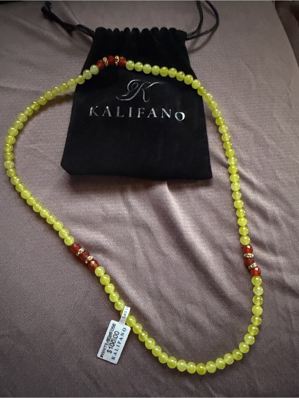 Yellow Beaded Necklace with Red Accent Beads